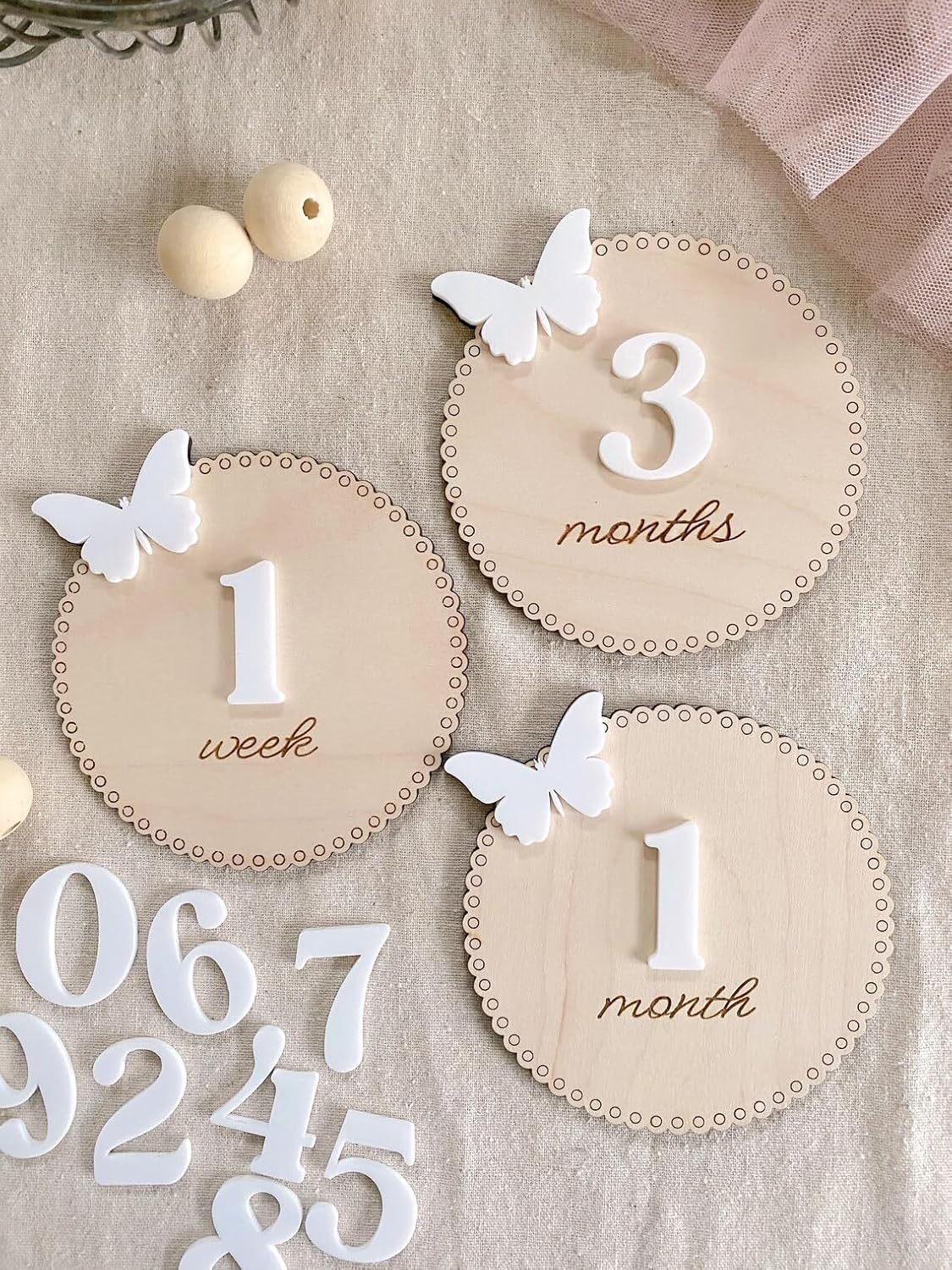 3D Wooden Baby Monthly Milestone Discs - Butterfly Design